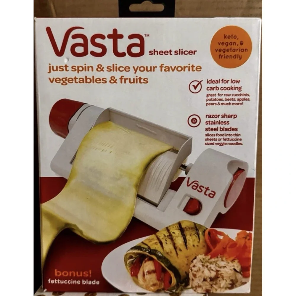 Vasta Vegetable & Fruit Sheet Slicer Manual w/ Handles, Bonus‎ Fettuccine Blade